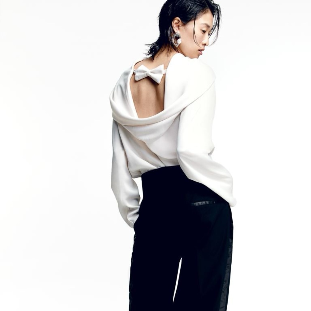 H&M white blouse with low cut back